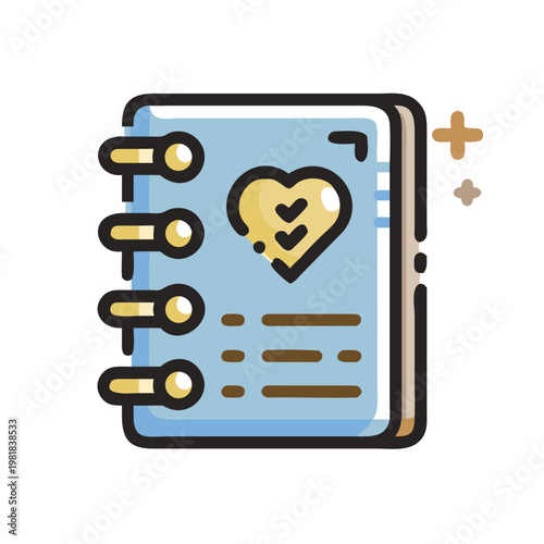 Wedding planner notebook with heart design and clean background