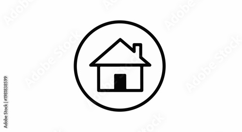 Simple outline of a house within a circle, representing home