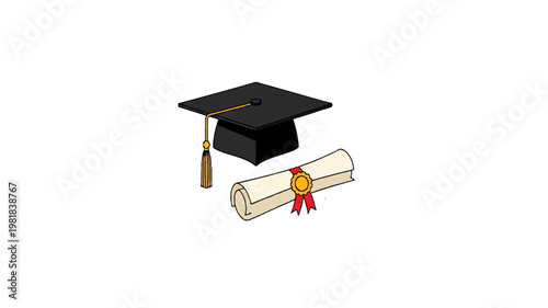 Graduation Cap Isolated on White Background Flat Vector Illustration