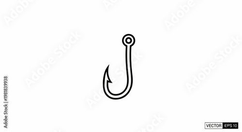Simple line drawing of a fishing hook with a loop at the top