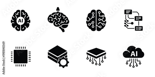 Artificial intelligence and brain connectivity a collection of neural network icons
