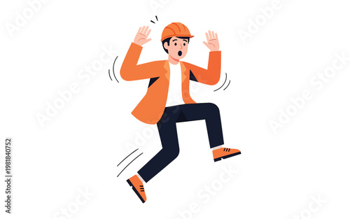 Cartoon man in orange jacket jumping in surprise.