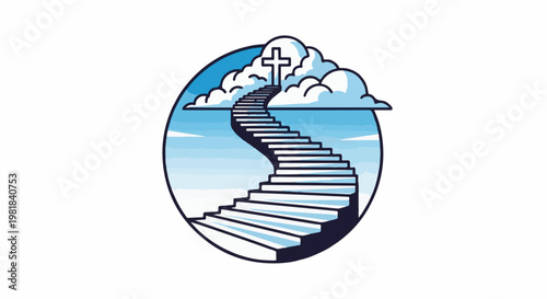 Stairway to heaven with cross and clouds