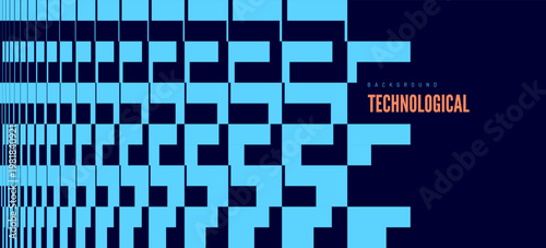 An abstract code matrix structure of large pixel elements. Digital flow. Geometric art. The design conveys a sense of movement. The pattern is enlarged horizontally in perspective. Technological style
