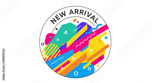 New Arrival Geometric Abstract Shapes Circle Badge, Modern Design, Vibrant Colors