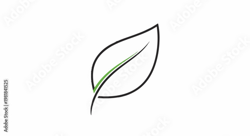 Simple black line art of a leaf with a green inner vein