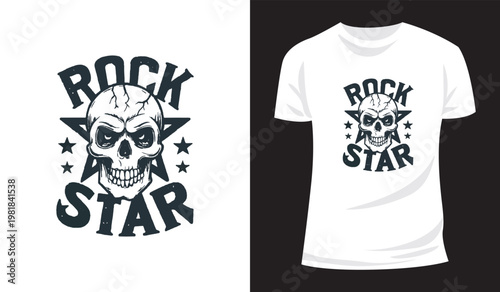 Edgy Rock Star Skull T-Shirt Design with Stars.