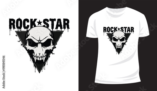 Hand Drawn Rock and Roll Skull Vector Illustration.