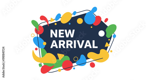 New Arrival Tag with Colorful Abstract Shapes, Modern Design
