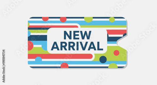 New Arrival Tag with Colorful Stripes and Polka Dots