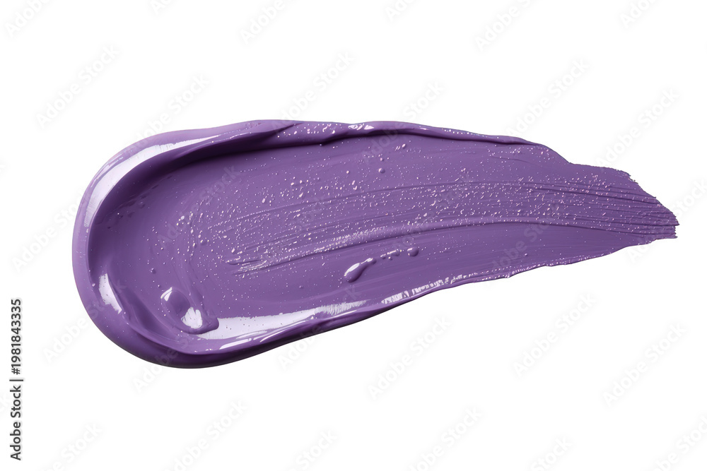 Fototapeta premium Purple cosmetic cream swatch or lavender makeup paint texture isolated on a transparent background, spreading a beauty product