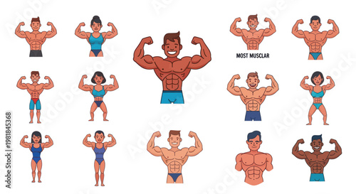 Diverse Bodybuilders Flexing Muscles, Fitness Competition, Healthy Lifestyle
