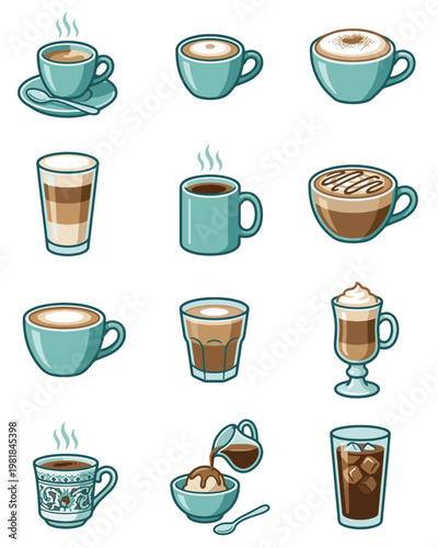 Coffee Icons Pack Simple Modern Style Vector