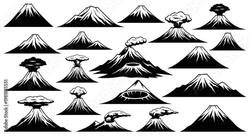 Volcano Illustration Set - Active and Dormant Mountain Designs