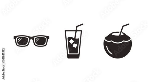 A set of icons including glasses and drinks Vector