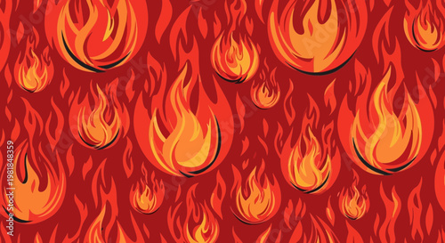 Fiery Flames Background Pattern - Abstract Red Orange Fire Seamless Design