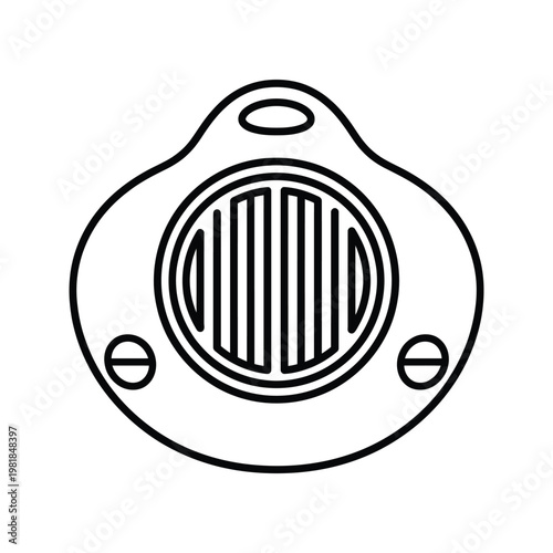 A black and white drawing of a circular object with a grate Vector