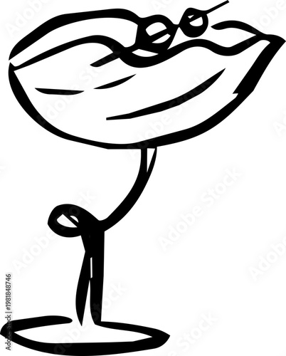 Seashell Dirty Martini Cocktail - Hand Drawn Whimsical Coastal Wedding Table Illustration