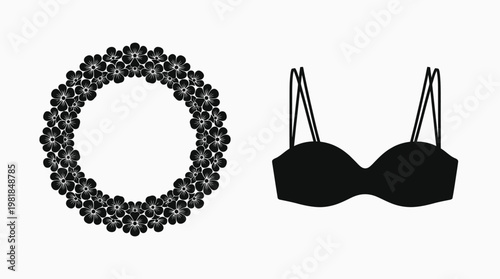 A black bra and a beaded necklace on a white background Vector