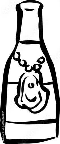 Wine Bottle Decorated With Seashells - Hand Drawn Whimsical Coastal Wedding Table Illustration