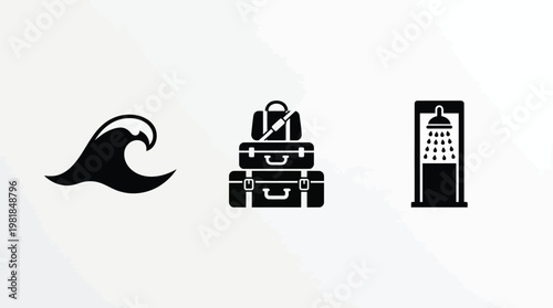 A wave, a suitcase, and a skyscraper Vector