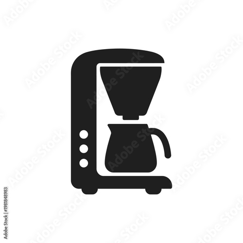 A black coffee maker with a pot and filter Vector