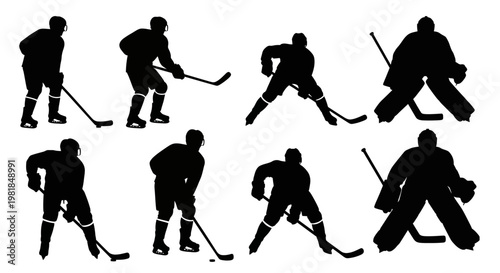 Photography Hockey player silhouettes, ice hockey icons, black hockey players, sports illust