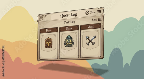 Game Quest Log Interface with Three Task Cards.