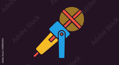 Retro Microphone Icon, Vintage Music Equipment, Podcast Studio Symbol