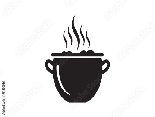 Steaming hot pot icon a minimalist black and white illustration of culinary warmth