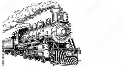 A vintage steam locomotive chugging along a track with smoke billowing from its chimney