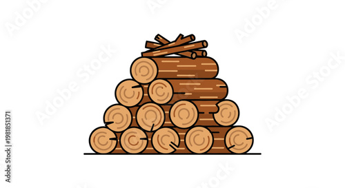 Stack of Firewood Logs with Kindling on Top, Rustic Wood Pile