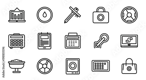 Business Icons Illustration, Technology Elements, Digital Design, Vector Art, Minimalist Style
