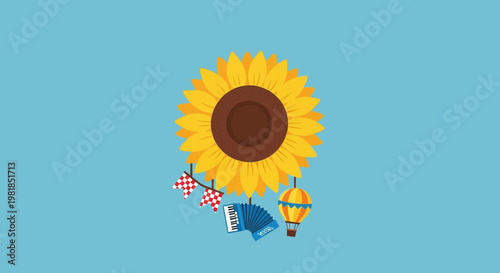Sunflower Celebration with Hot Air Balloon and Accordion