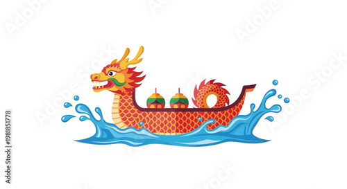 Traditional Chinese Dragon Boat Racing on Water