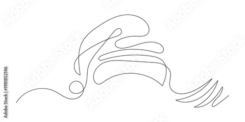 Minimalist Christmas Santa hat continuous line drawing art with a festive pompom and elegant wavy design element