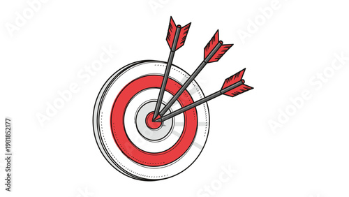 Archery target board with three arrows on bullseye