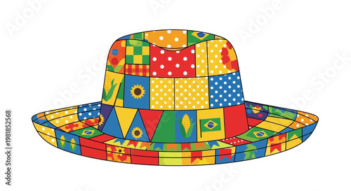 Festa Junina Hat with Brazilian Flag and Festive Patterns