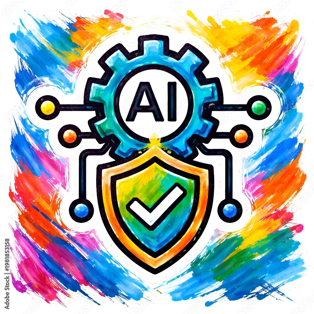 Fototapeta premium Artificial Intelligence Technology Concept with Shield and Gear.
