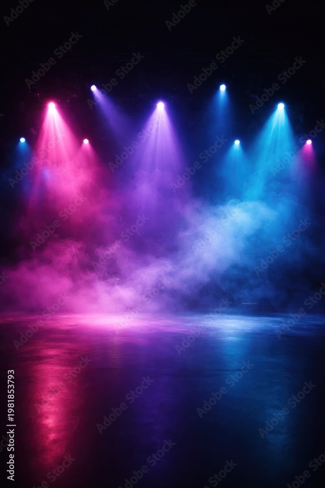 Fototapeta premium Vibrant stage lights and fog