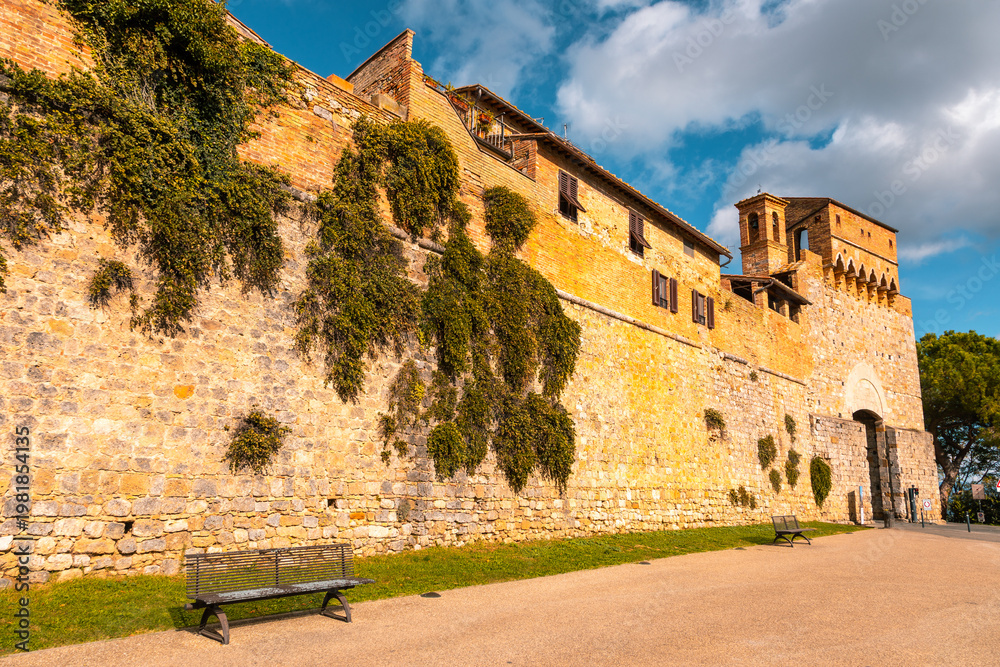 Fototapeta premium San Gimignano medieval city walls gate tower Tuscany Italy.