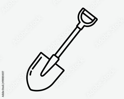 Simple line drawing of a garden shovel a tool for digging and planting