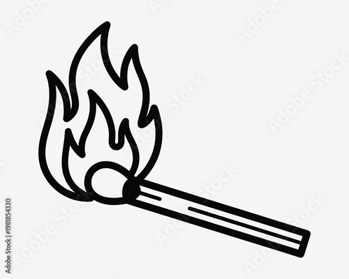 Simple line drawing of a burning match with flickering flames