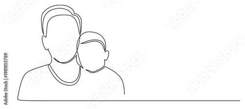 A continuous line drawing of a father with his baby boy. This vector image is created using a single black line that appears to flow without interruption. International Parents' Day