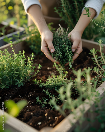 young woman planting a plant
