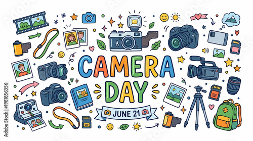 Camera Day Doodle Art: Photography Icons, Cameras, Film, June 21