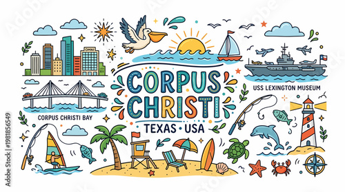 Corpus Christi Texas USA Travel Doodle Art