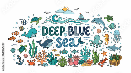 Deep Blue Sea Underwater World Illustration