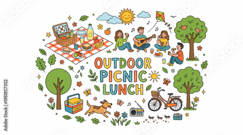 Happy Outdoor Picnic Lunch with Family and Friends