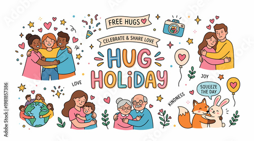 Hug Holiday Celebration, People Hugging, Love, Kindness